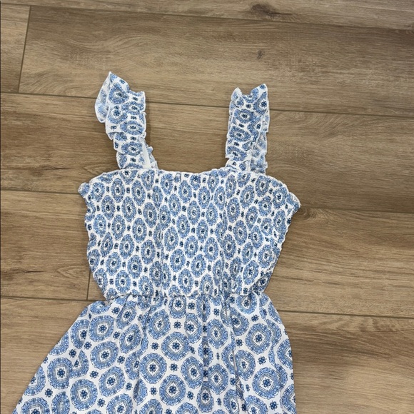 AS U WISH smocked tiered ruffle strap dress in a blue and white boho print small - Picture 3 of 6